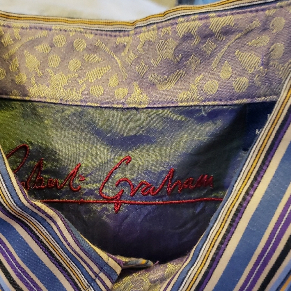 Robert Graham Blue and Purple Striped Dress Shirt - Picture 2 of 8